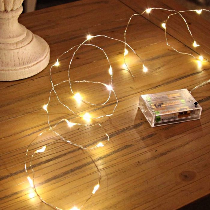 2m batteridrivna LED-kabellampor, 40 LED-lampor, varmvita