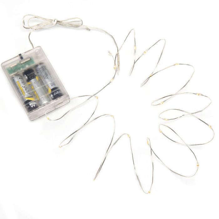 2m batteridrivna LED-kabellampor, 40 LED-lampor, varmvita