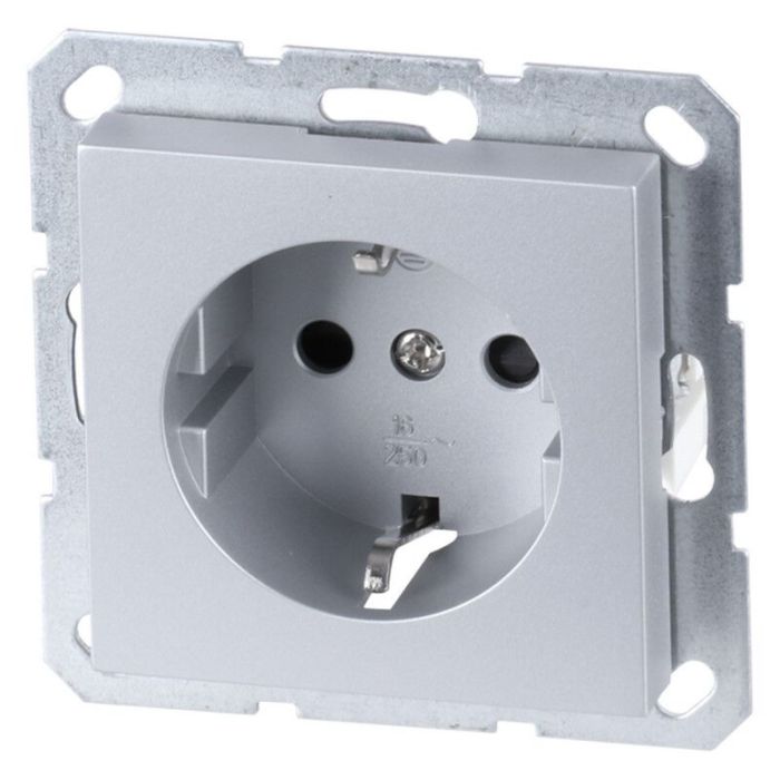 Q-Link S-Line Socket Flush Mount Single PG, Grå/aluminiumfärgad