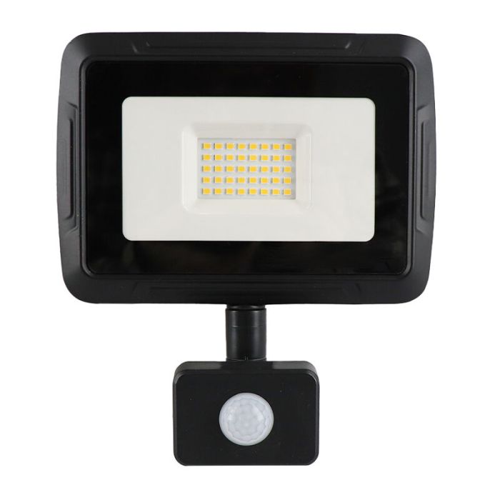 Svart strålkastare med sensor aluminium, Miro, 30W, 3000K LED, IP65