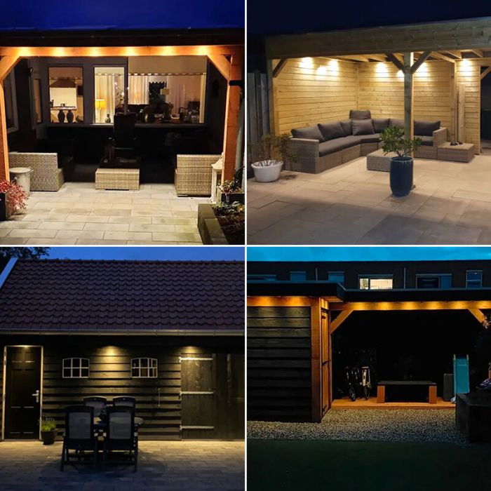 8 krom infälld spotlights uterum Dico, IP65, med anslutningsset och fjärrkontroll