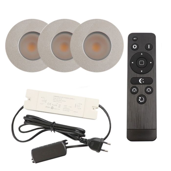 3 krom infälld spotlights uterum Dico, IP65, med anslutningsset och fjärrkontroll