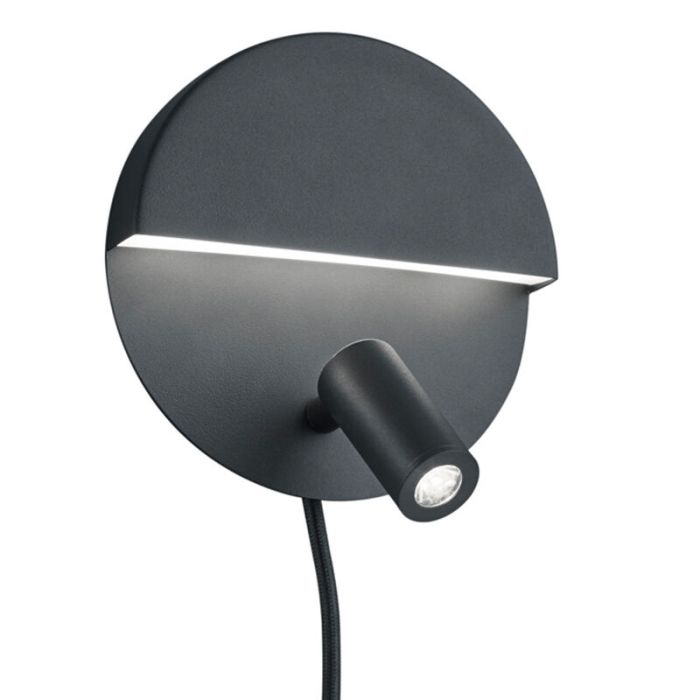 Svart vägglampa design, Solo, 6W, 3000K LED, med brytare