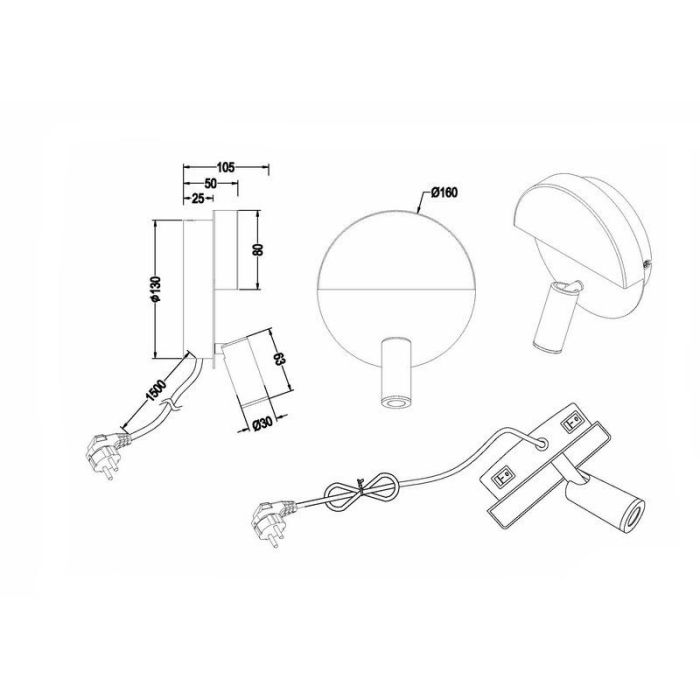 Svart vägglampa design, Solo, 6W, 3000K LED, med brytare