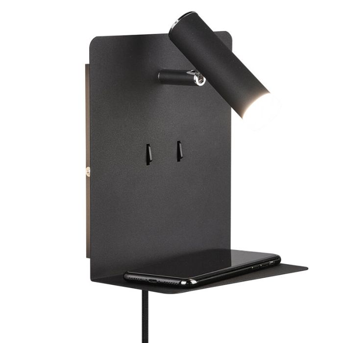 Svart vägglampa design, Ricciolo, 3W, 3000K LED, med brytare
