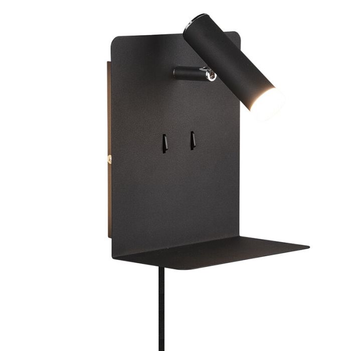 Svart vägglampa design, Ricciolo, 3W, 3000K LED, med brytare