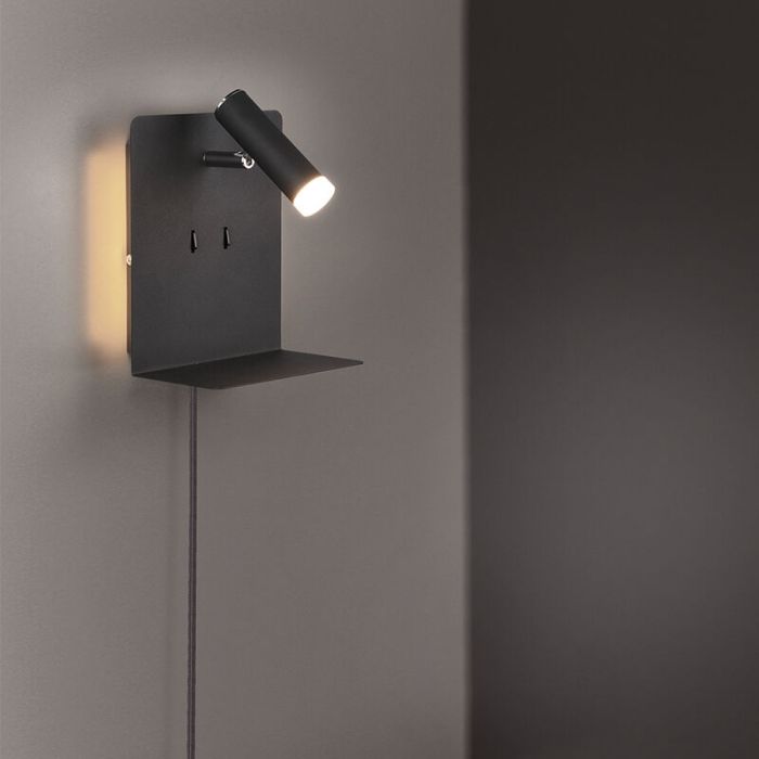 Svart vägglampa design, Ricciolo, 3W, 3000K LED, med brytare