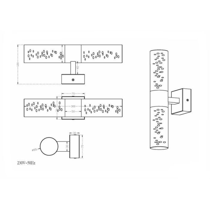 Krom up down vägglampa design, Delfina, 3,2W, 3000K LED, IP44