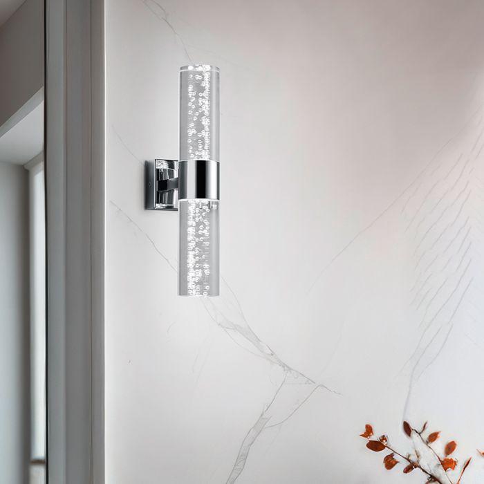 Krom up down vägglampa design, Delfina, 3,2W, 3000K LED, IP44