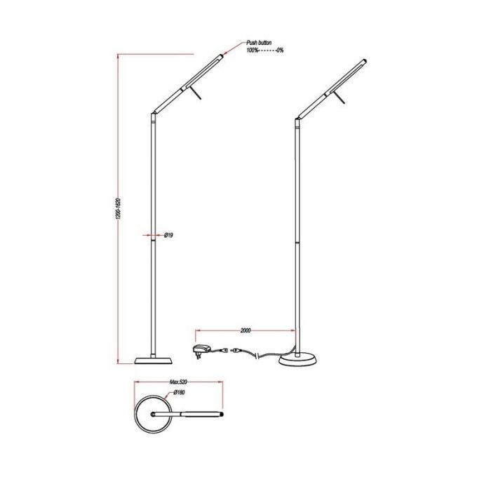 Svart golvlampa modern, Rebel, 6W, 3000K LED, med beröringsdimmer