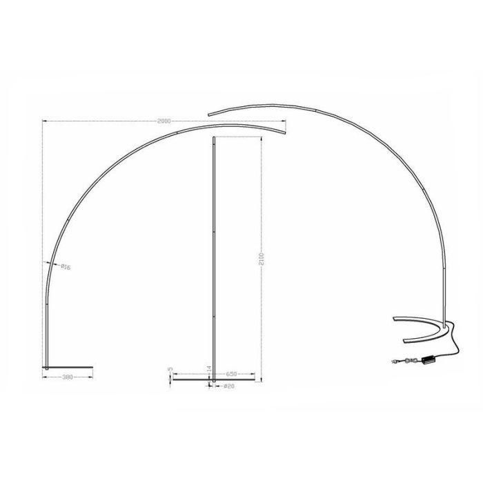 Svart båglampa modern, Libro, 18W, 3000K LED, med brytare