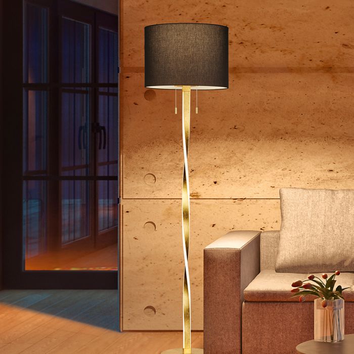 Guld golvlampa modern, Ramten, 7W, 3000K LED, med dra i strömbrytaren
