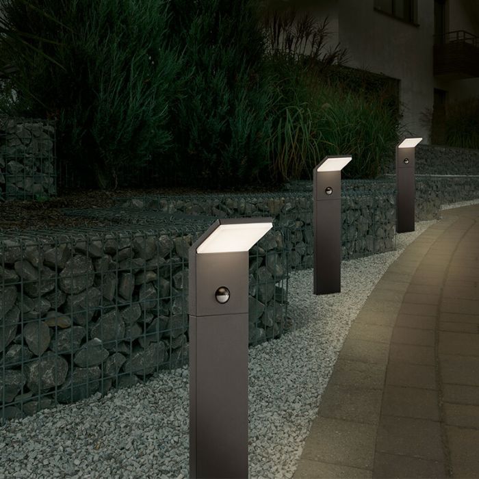 Antracit golvlampa utomhus med rörelsesensor modern, Solana, 9W, 3000K LED, IP54