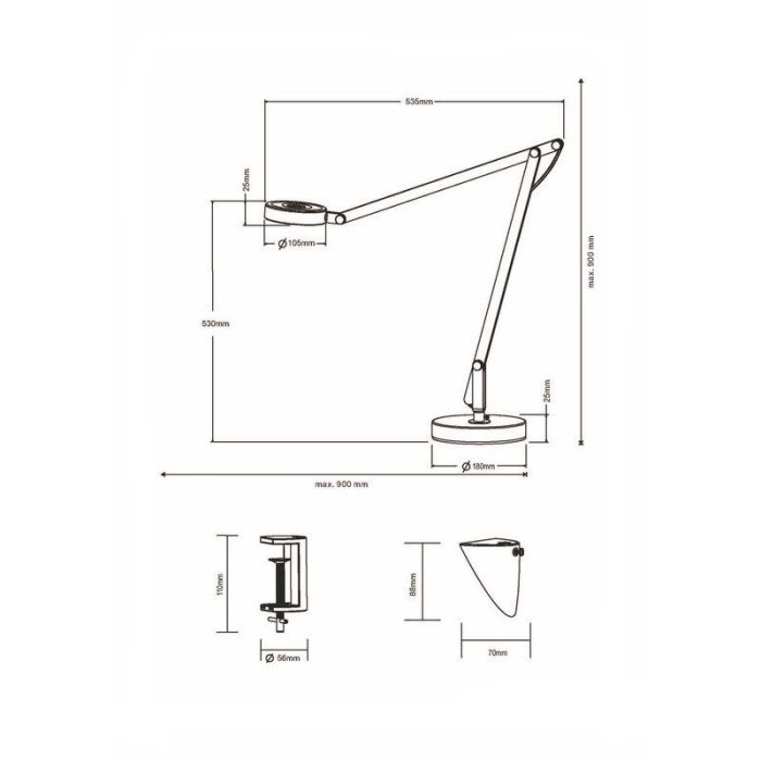 Vit bordslampa modern, Pardoes, 5W, 3000K LED, med brytare