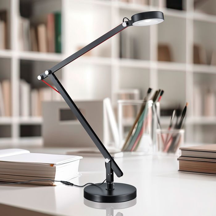 Svart bordslampa modern, Pardoes, 5W, 3000K LED, med brytare