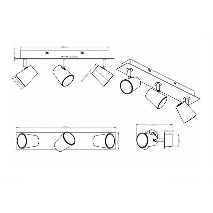 Vit taklampa glas, Laysha, 6W, 3000K LED