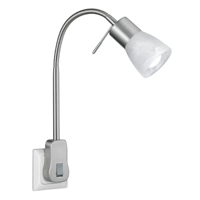 Nickel stickkontakt vägglampa modern, Gustav, med brytare