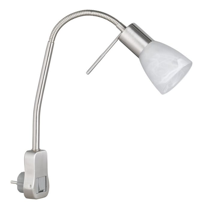 Nickel stickkontakt vägglampa modern, Gustav, med brytare