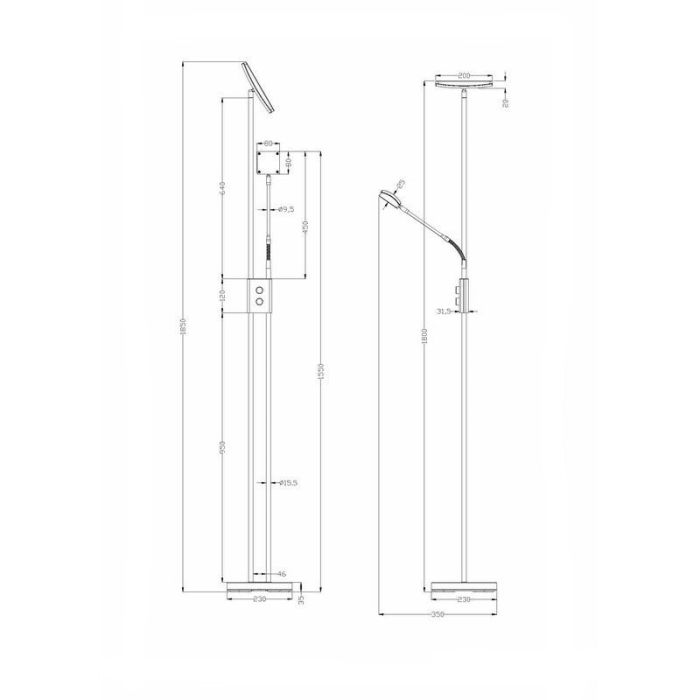 Nickel golvlampa modern, Simon, 15W, 3000K LED, med brytare