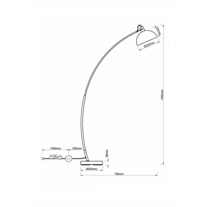 Svart golvlampa modern, Fiore, med brytare