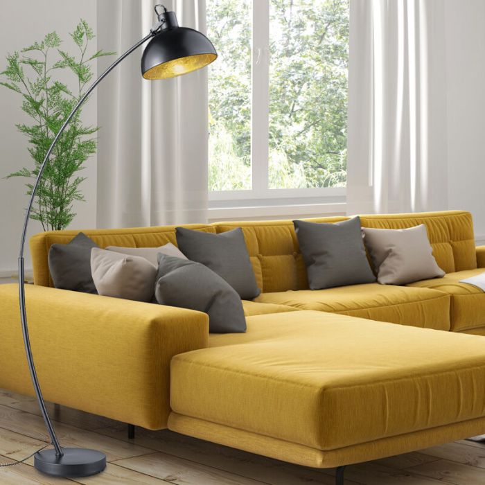 Svart golvlampa modern, Fiore, med brytare