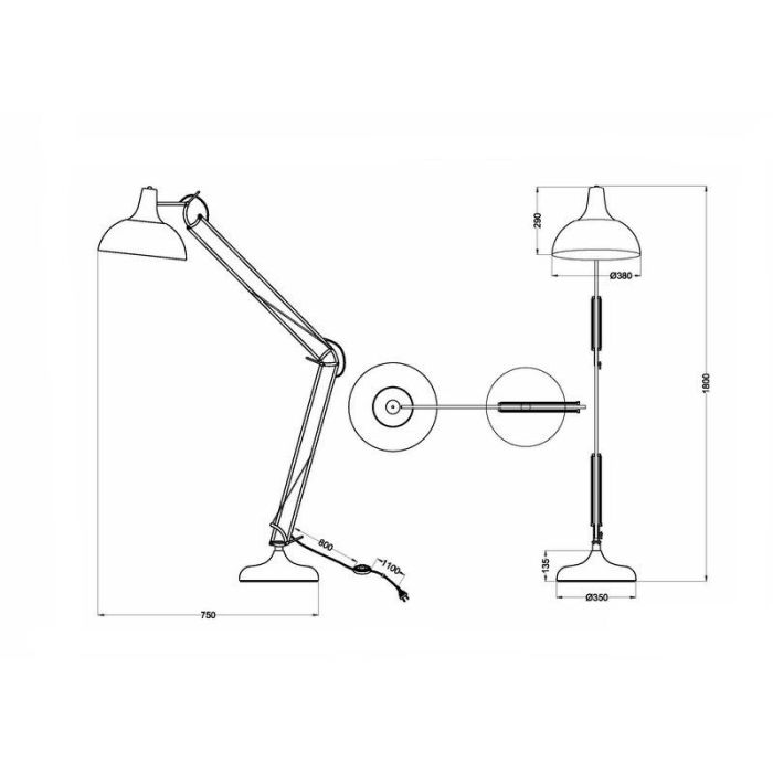 Svart golvlampa modern, Benoit, med brytare