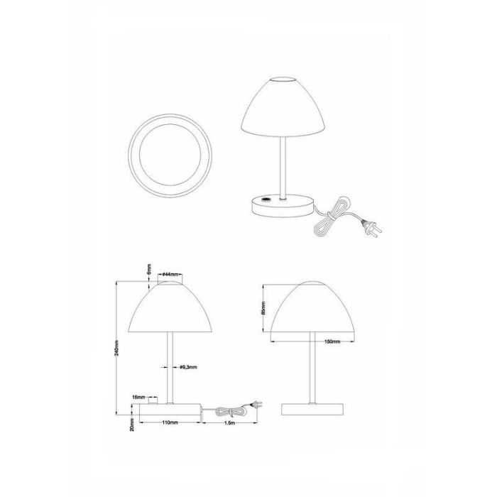 Nickel bordslampa modern, Aaron, 2,5W, 3000K LED, med brytare