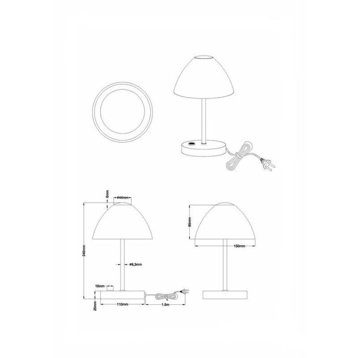 Nickel bordslampa modern, Aaron, 2,5W, 3000K LED, med brytare