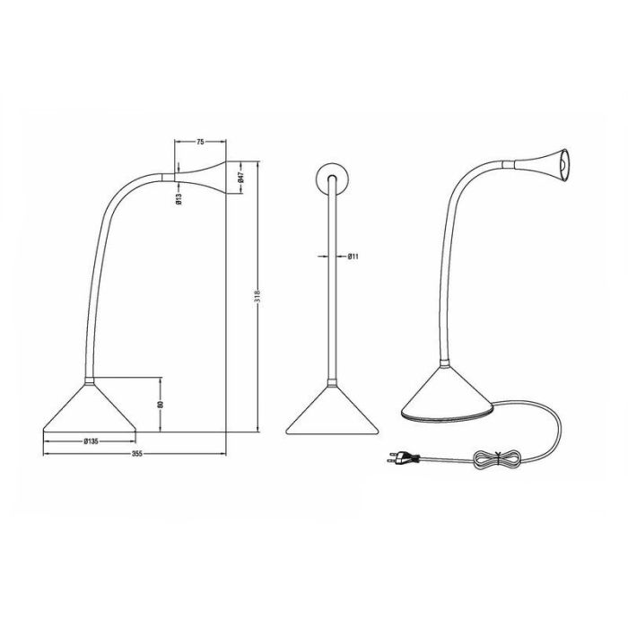 Svart bordslampa modern, Yelaisa, 3W, 3000K LED, med brytare