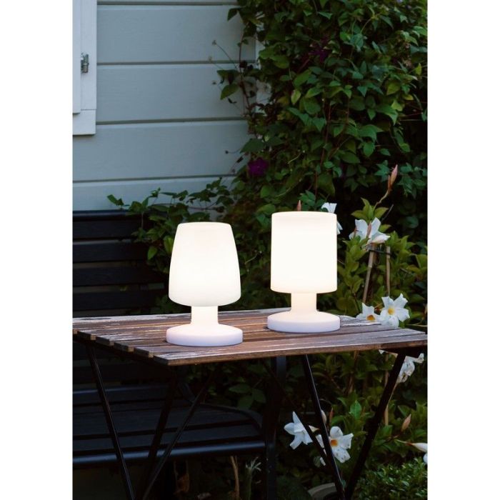 Vit bordslampa utomhus plast, Wiesje, 1,5W, 3000K LED, IP44, med brytare