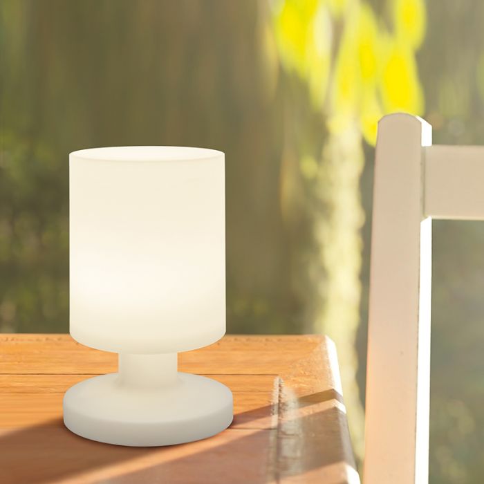 Vit bordslampa utomhus plast, Wiesje, 1,5W, 3000K LED, IP44, med brytare