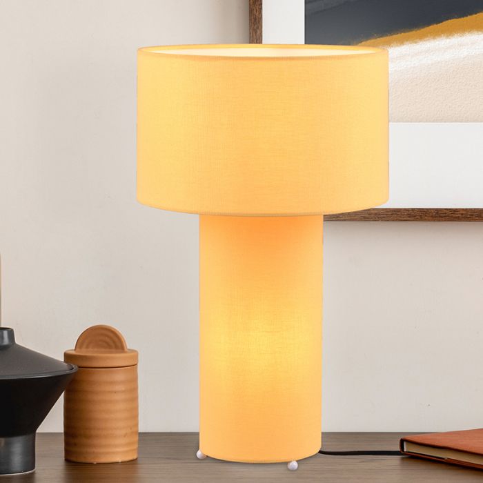 Gul bordslampa tyg, Denilson, med brytare