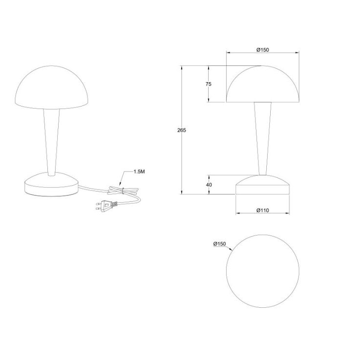 Svart bordslampa modern, Delila, med beröringsdimmer