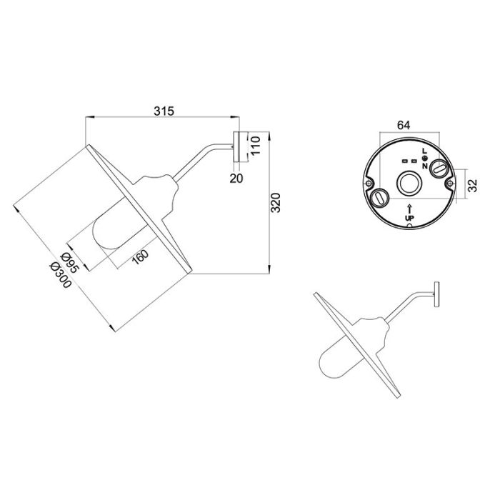 Rostfärgad utelampa industri, Verena, IP44