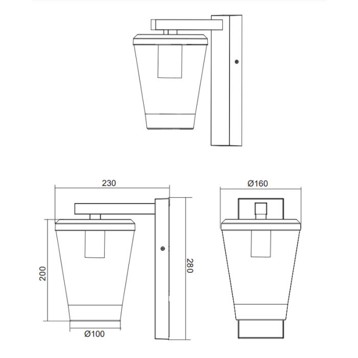 Antracit utelampa modern, Kerstin, IP44