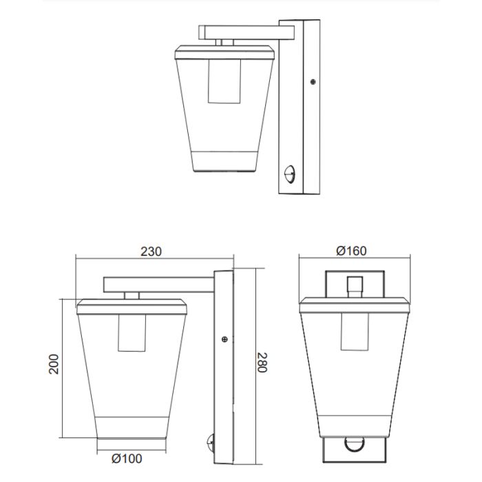 Antracit utomhus vägglampa med rörelsesensor modern, Kerstin, IP44