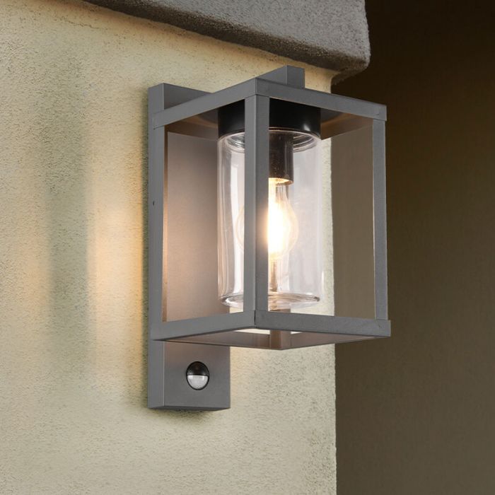 Antracit utomhus vägglampa med rörelsesensor modern, Reini, IP44