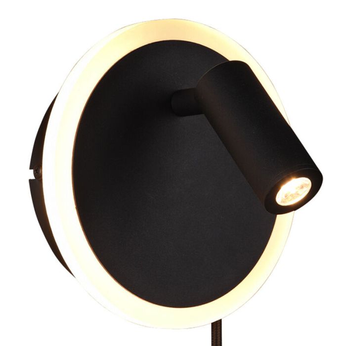 Svart vägglampa modern, Sirias, 5W, 3000K LED, med brytare