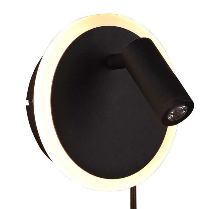 Svart vägglampa modern, Sirias, 5W, 3000K LED, med brytare