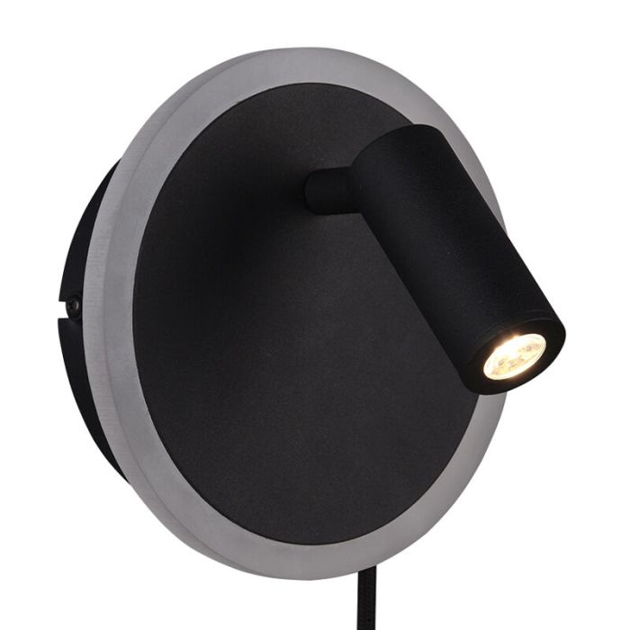 Svart vägglampa modern, Sirias, 5W, 3000K LED, med brytare