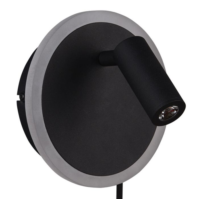 Svart vägglampa modern, Sirias, 5W, 3000K LED, med brytare