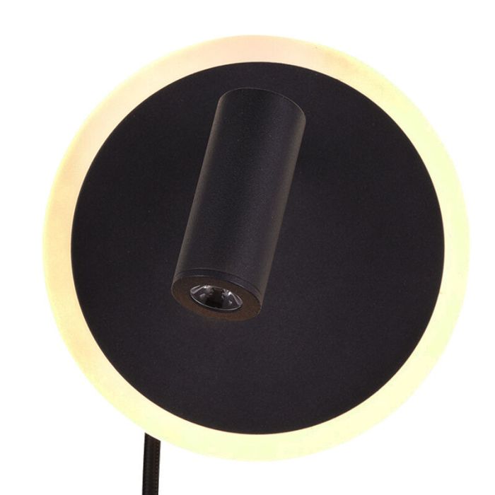 Svart vägglampa modern, Sirias, 5W, 3000K LED, med brytare