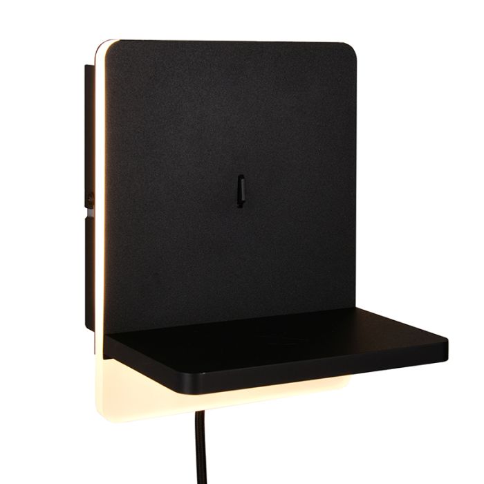 Svart vägglampa modern, Margje, 9W, 3000K LED, med brytare