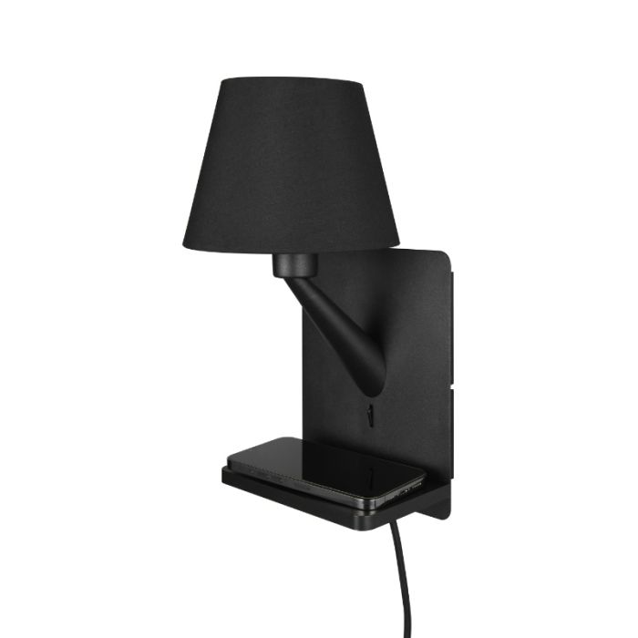 Svart vägglampa tyg, Tahir, med brytare
