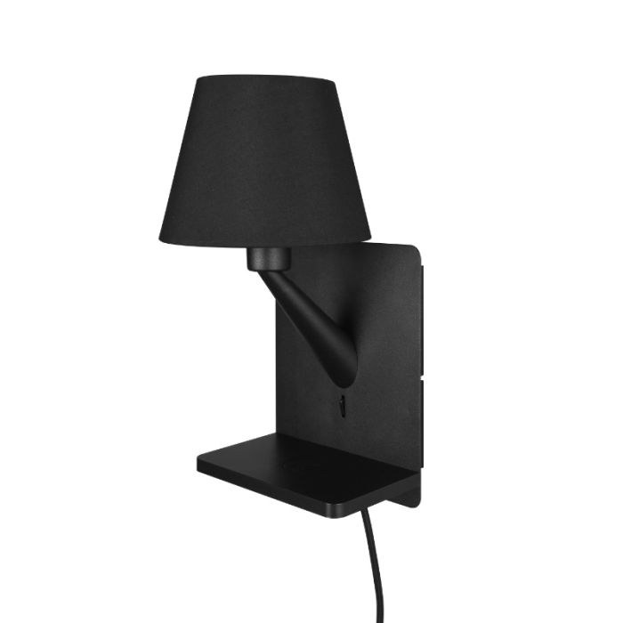 Svart vägglampa tyg, Tahir, med brytare