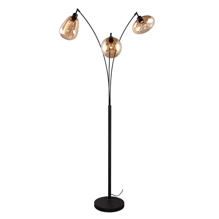 Bärnstensfärgad golvlampa design, Sybren, med brytare