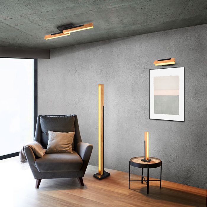 Trä golvlampa brun, Neville, 16W, 3000K LED, 3 stegs dimmer