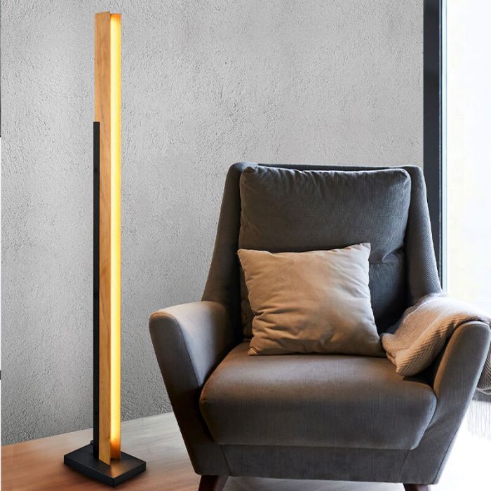 Trä golvlampa brun, Neville, 16W, 3000K LED, 3 stegs dimmer