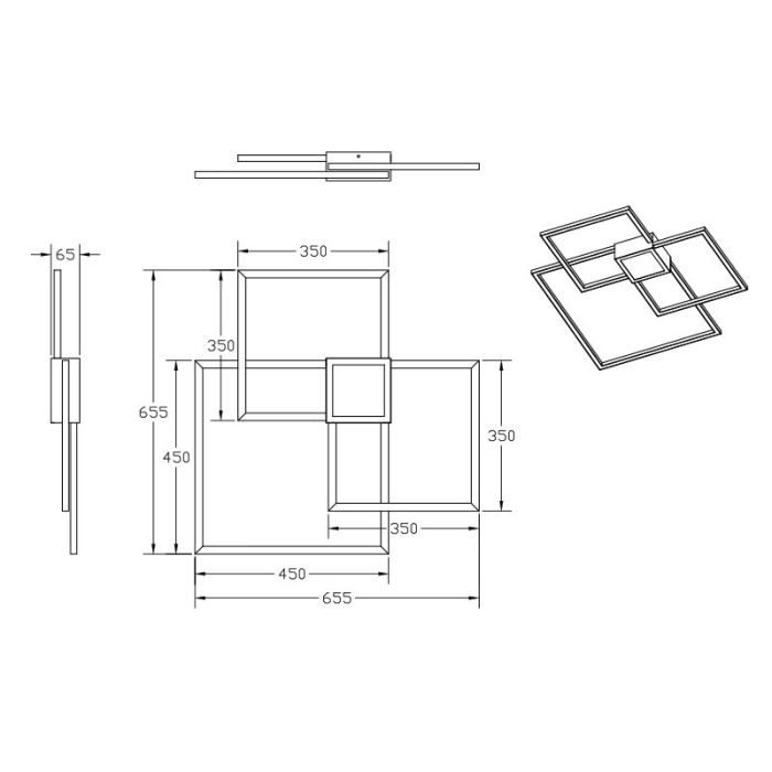 Vit plafond modern, Kimoni, 38W, 4000K LED, 3 stegs dimmer