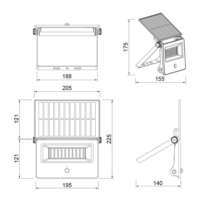 Svart utomhus vägglampa solcell modern, Mihriban, 18W, white switch LED, IP54